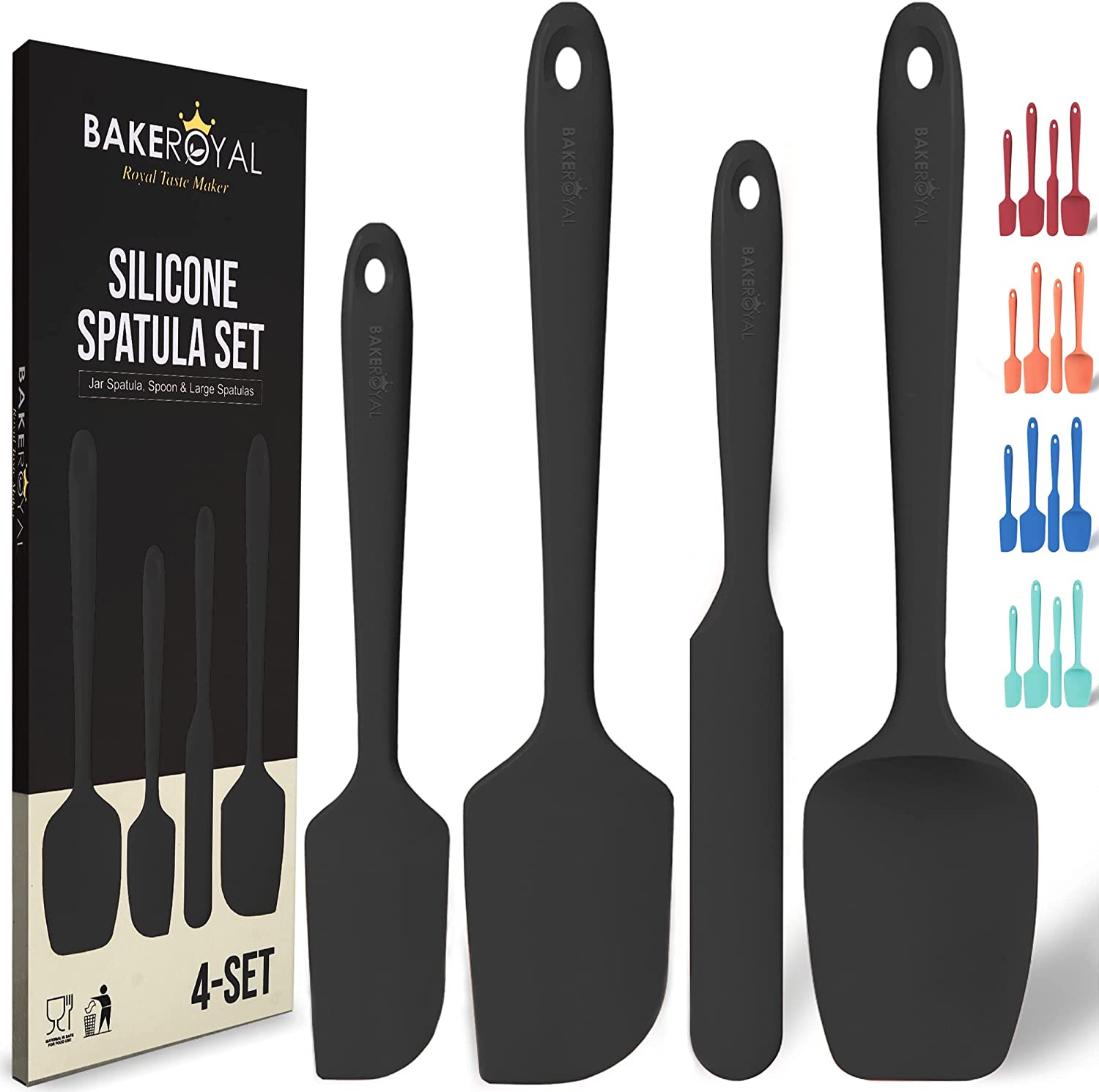 BakeRoyal Silicone Spatula Set - 4-Piece Rubber Spatulas Silicone Heat Resistant 600xc2xb0F for Everyday Task - Seamless Design Kitchen Spatulas for Nonstick Cookware - Silicone Kitchen Utensils Sets -  - 