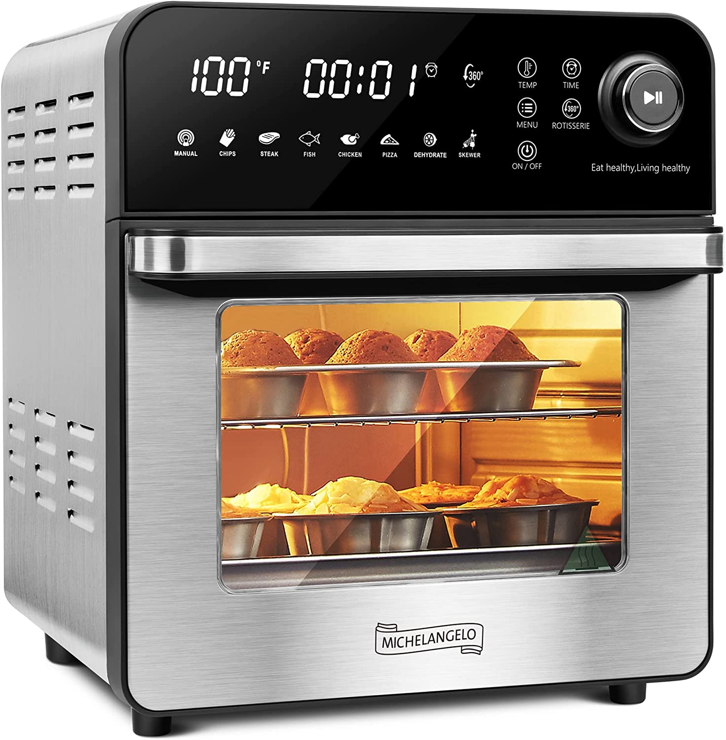 MICHELANGELO Air Fryer Toaster Oven Combo 16 Quart -  - 7-in-1 Stainless Steel Air Fryer Oven with Rotisserie