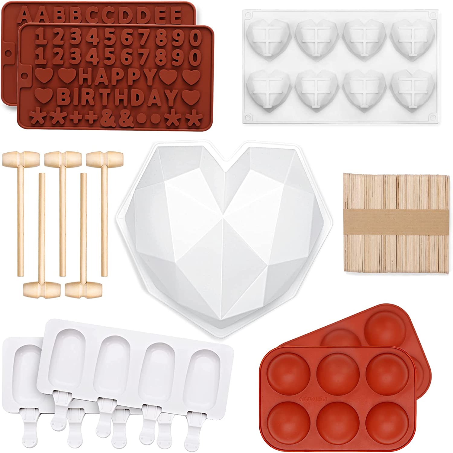 123 Pcs Heart Silicone Molds Set for Chocolate Includes 1x Breakable Heart Mold -  - 1x 8 Cavities Heart Mold