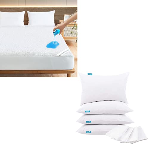 4 Pack Pillow Protectors Waterproof Standard Size & Twin Mattress Protector Waterproof Soft & Breathable Terry