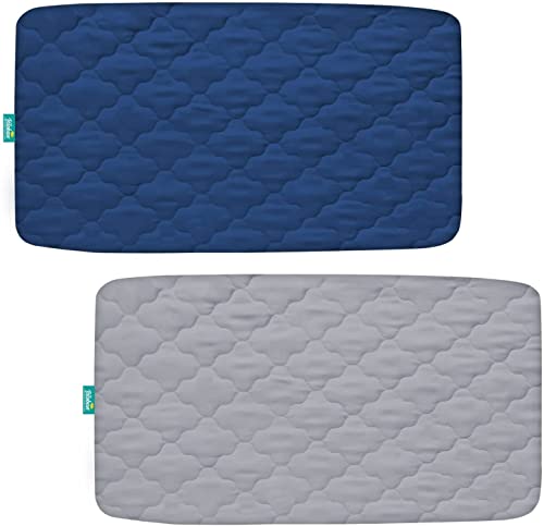 Waterproof Crib Mattress Protector Pad Cover 2 Pack Navy & Grey
