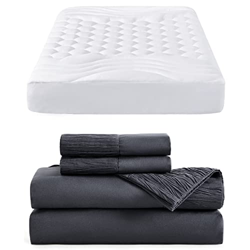 Bedsure White Twin Size Mattress Pad Bundle Twin Sheets Set Grey