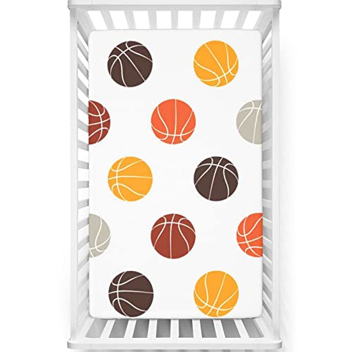 Basketball Themed Fitted Mini Crib Sheets,Portable Mini Crib Sheets Toddler Bed Mattress Sheets-Baby Sheet