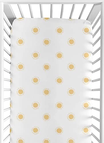 Sweet Jojo Designs White and Yellow Boho Sun Boy or Girl Fitted Crib Sheet Baby or Toddler Bed Nursery 