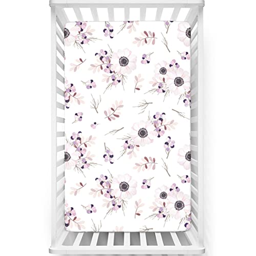 Anemone Flower Themed Fitted Crib Sheet,Standard Crib Mattress Fitted Sheet Soft Toddler Mattress Sheet Fitted 