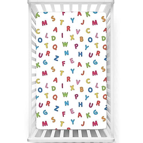 Alphabet Themed Fitted Crib Sheet,Standard Crib Mattress Fitted Sheet Toddler Bed Mattress Sheets 