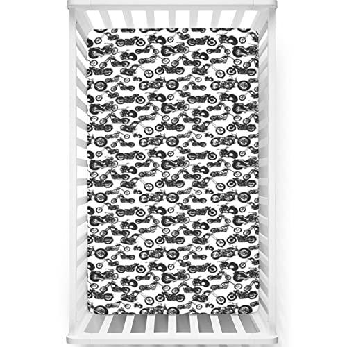 Motorcycle Themed Fitted Mini Crib Sheets,Soft Toddler Mattress Sheet Fitted 
