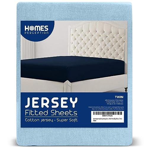 Homesperception Jersey Cotton Poly Fitted Sheet – Comfy and Stretchable Fabric – 4-Way Elastic Deep Pocket