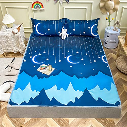 KIMKO Moon Summer Sleeping Mat Ice Silk Mattress Pad Cover Air Conditioner Cooling Bed Sheet,Foldable,Thin