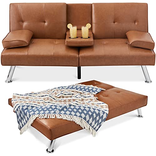 Best Choice Products Faux Leather Upholstered Modern Convertible Folding Futon Sofa Bed