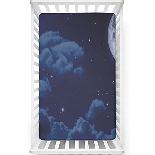 Night Sky Themed Fitted Crib Sheet,Standard Crib Mattress Fitted Sheet Soft Toddler Mattress Sheet Fitted -Great