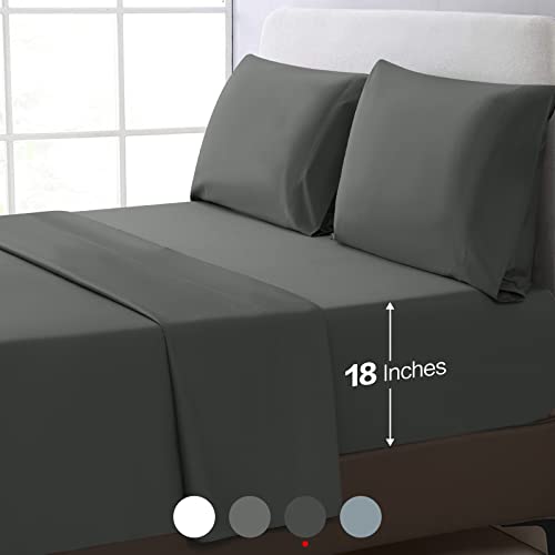 EASELAND Sheets Full Size Bed-18 Inch Deep Pocket Gray Cotton Bed Sheets Full-4PCS 400 Thread Count Full Bed Sheets Set