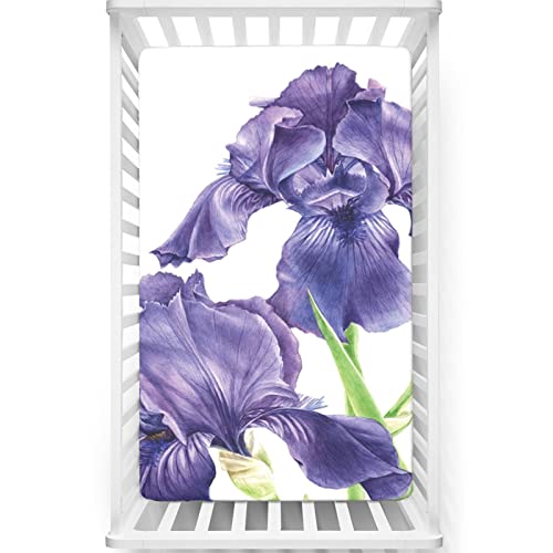 Iris Flower Themed Fitted Crib Sheet,Standard Crib Mattress Fitted Sheet Ultra Soft Material-Baby Crib Sheets