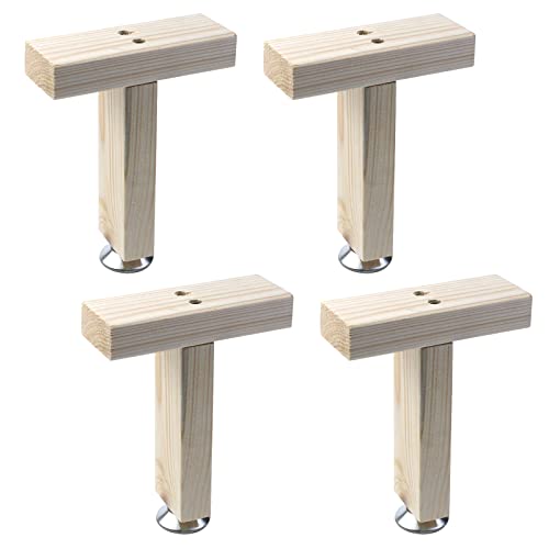 Curqia 4 Sets Bed Frame Center Support Wood Bed Support Legs Adjustable Bed Center Slat Support Leg