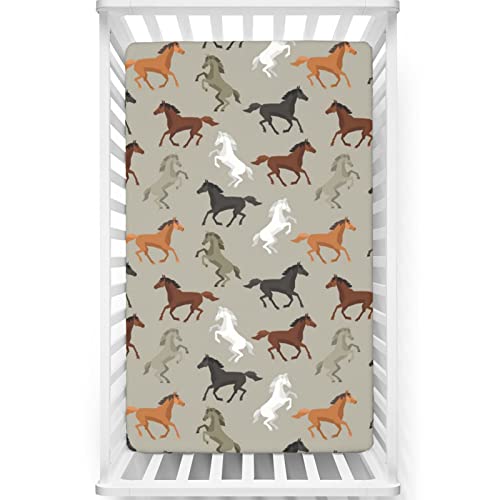 Horses Themed Fitted Crib Sheet,Standard Crib Mattress Fitted Sheet Soft Toddler Mattress Sheet Fitted-Baby Crib Sheets
