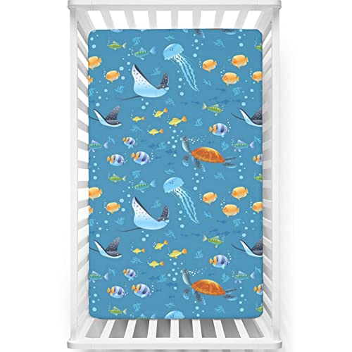 Under The Sea Themed Fitted Crib Sheet,Standard Crib Mattress Fitted Sheet Toddler Bed Mattress Sheets -Great