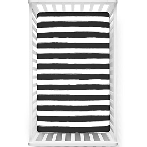 Striped Themed Fitted Mini Crib Sheets,Portable Mini Crib Sheets Toddler Bed Mattress Sheets-Baby Crib Sheets