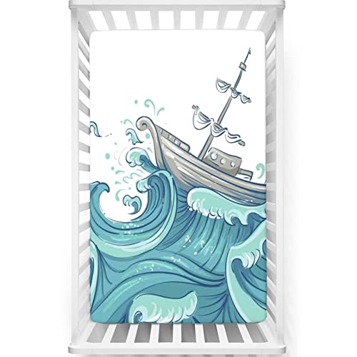 Nautical Themed Fitted Mini Crib Sheets,Toddler Bed Mattress Sheets 