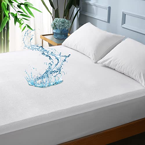 Bedecor Mattress Protector King,Waterproof Bamboo Mattress Cover Protector,Cooling Fitted Bed Mattress Pad Cover Fits up to 18