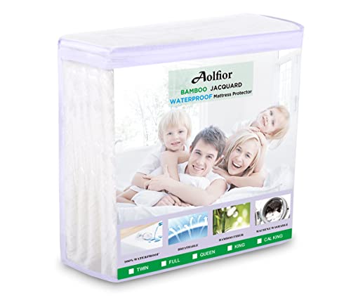 Aolfior King 100% Waterproof Mattress Protector,Bamboo Air Layer Fabric Ultra Soft Breathable Mattress Cover,Bed Bug Proof Noiseless Washable Bamboo Mattress Protector,8