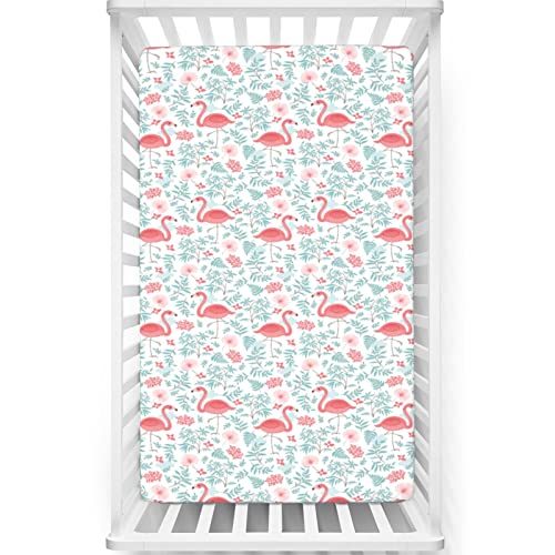 Flamingo Themed Fitted Crib Sheet,Standard Crib Mattress Fitted Sheet Ultra Soft Material-Crib Mattress Sheet or Toddler Bed Sheet