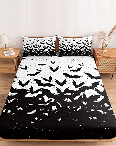 Chucoco Scary Halloween Spooky Black Flying Bats Fitted Sheet Set