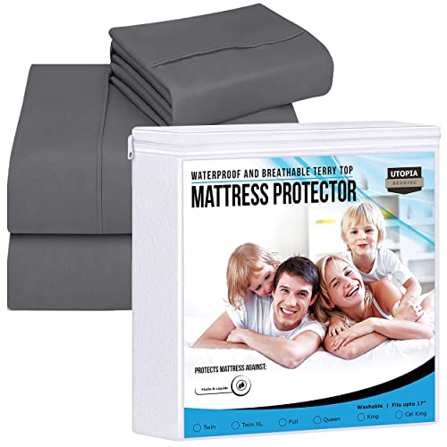 Utopia Bedding Premium Waterproof White Terry Mattress Protector