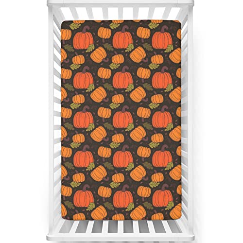 Autumn Pumpkin Themed Fitted Crib Sheet,Standard Crib Mattress Fitted Sheet Soft & Stretchy Fitted Crib Sheet 