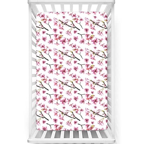 Cherry Blossom Themed Fitted Crib Sheet,Soft and Breathable Bed Sheets 