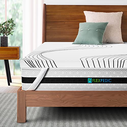 FLEXPEDIC 3D Breathable Mesh Cover and Coconut Shell Carbon Full Memory Foam Firm Mattress Topper 3 Inch