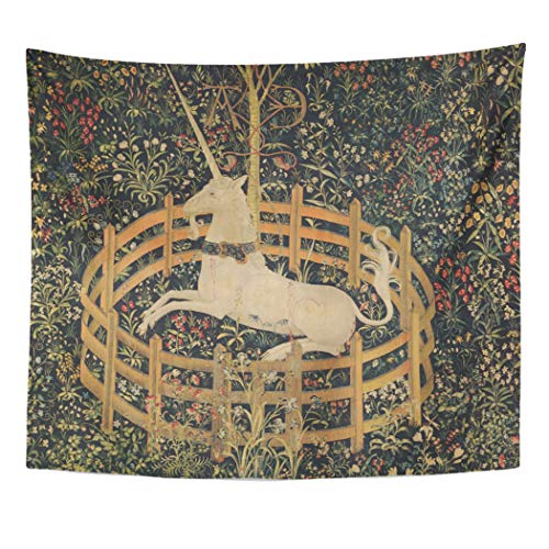 Semtomn Tapestry Artwork Wall Hanging Medieval Vintage Hunting Unicorn Captivity Him Her 50x60 Inches Home Decor Tapestries Mattress Tablecloth Curtain Print
