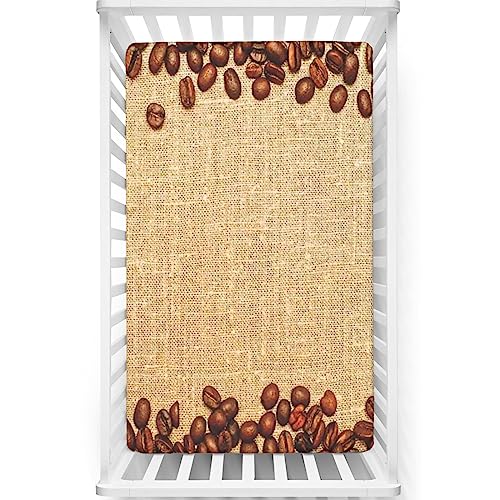 Coffee Themed Fitted Mini Crib Sheets,Portable Mini Crib Sheets Toddler Bed Mattress Sheets 
