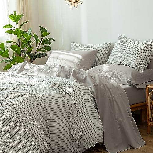 MooMee Bedding Sheet Set 100% Washed Cotton Linen Like Textured Breathable Durable Soft Comfy 