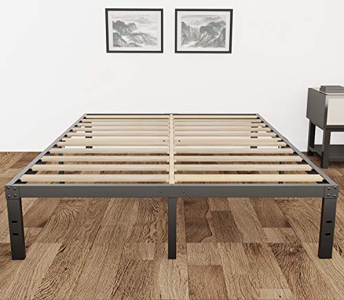 ZIORS 3500lbs Heavy Duty,14 Inch Steel & Wooden Slat Support Reinforced Platform Bed Frame,Mattress Foundation/No Box Spring Needed/Easy Assembly/Noise Free,Queen/King/California King 